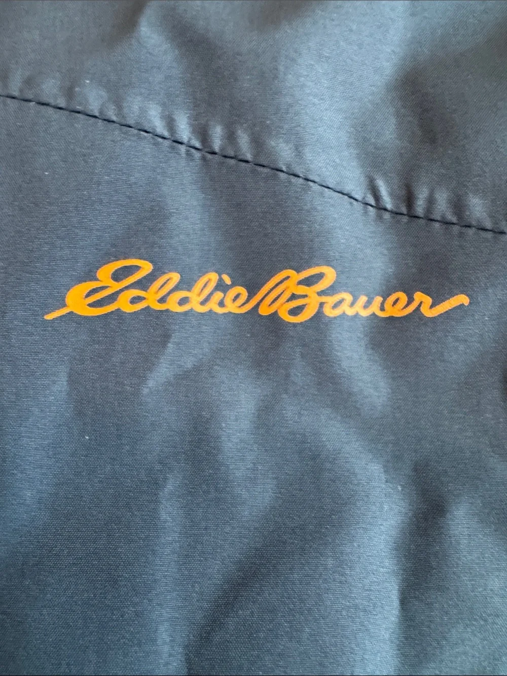 Eddie Bauer Boys’ Hooded Rainfoil Jacket SZ large-14-16 Slate Blue  Orange Lined